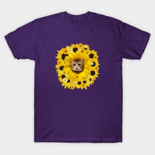 Sunflower Kitty With Many Yellow Flowers Surrounding T-Shirt